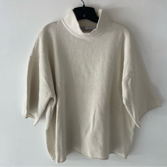 New! Zara Cream Oversized Mock Neck Sweater 37486 - Picture 2 of 10
